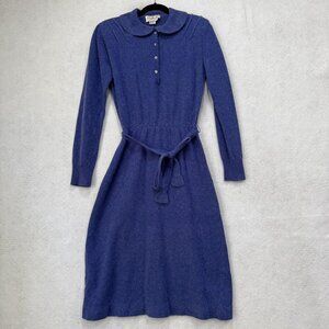 Vintage Talbots Sweater Dress Womens 10 Wool Angora Collared Button Midi 80s
